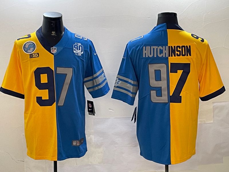 Men Detroit Lions #97 Hutchinson Blue yellow 2024 Nike Limited NFL Jersey style 4